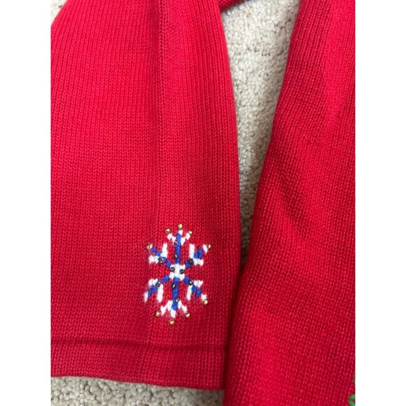 Vtg 90's Christmas Knit Cardigan Sweater Women's XL Red Tree Snowman Snowflakes - Picture 16 of 16
